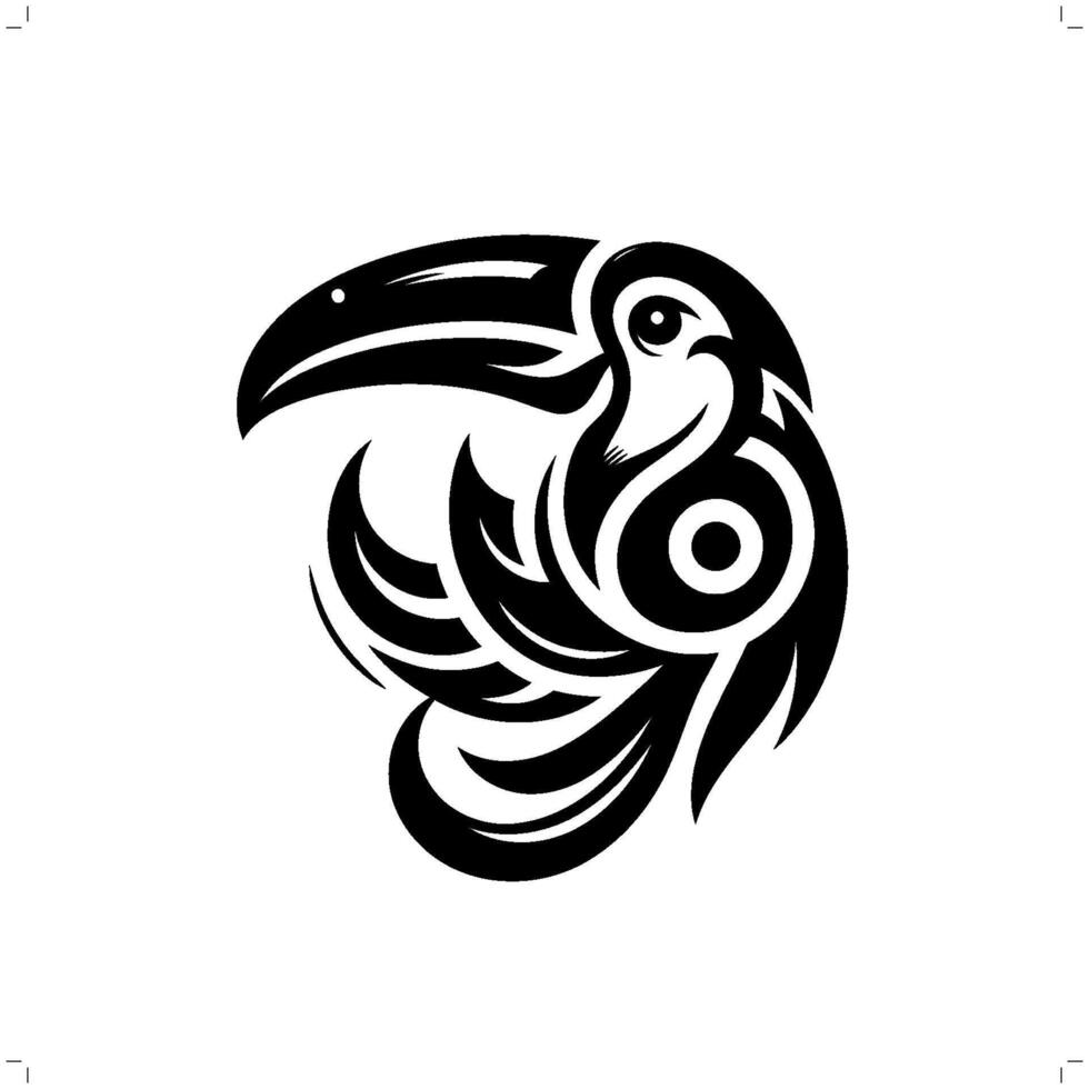 Toucan in modern tribal tattoo, abstract line art of animals, minimalist contour. vector