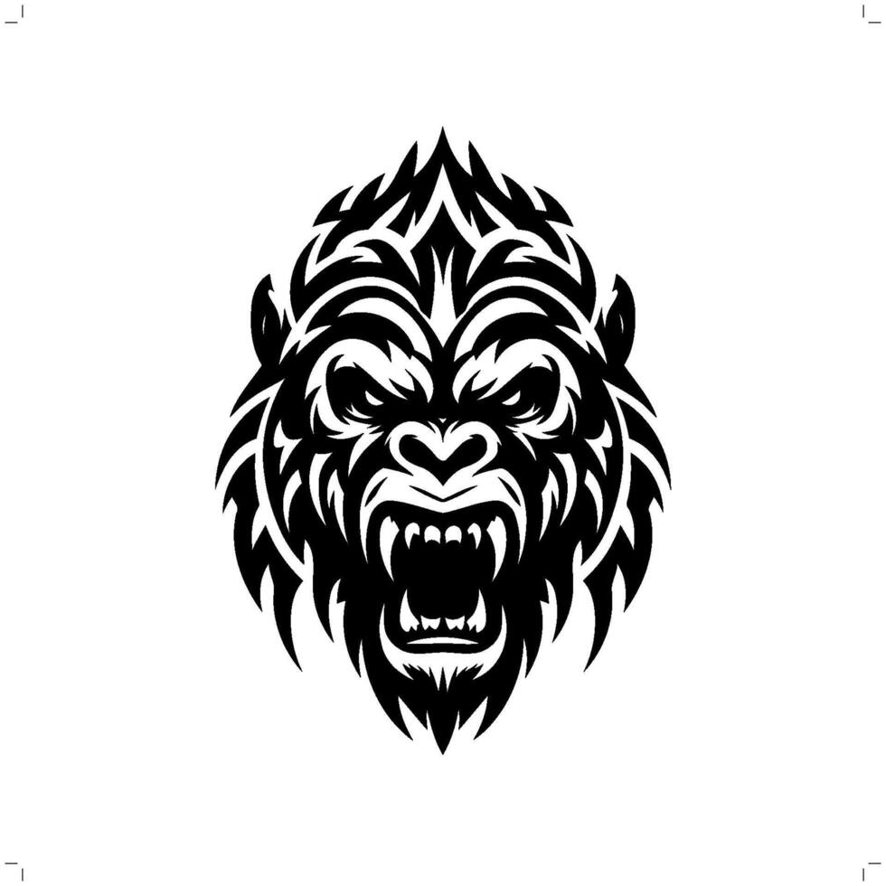 gorilla in modern tribal tattoo, abstract line art of animals, minimalist contour. vector