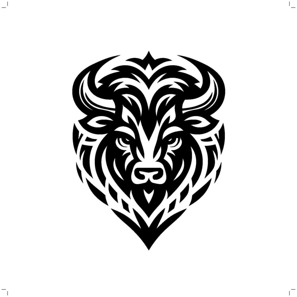 Bison , buffalo in modern tribal tattoo, abstract line art of animals, minimalist contour. vector