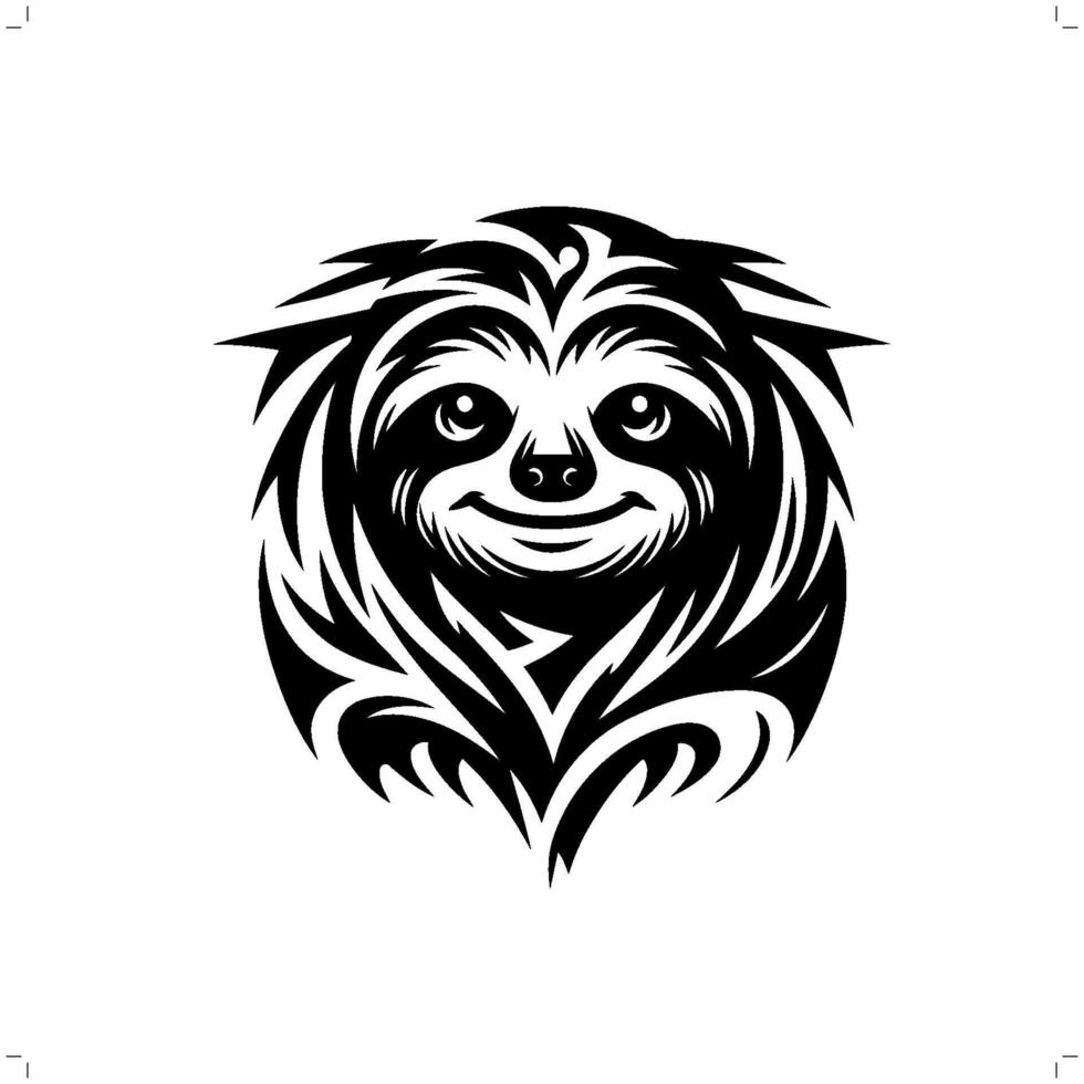 Sloth in modern tribal tattoo, abstract line art of animals, minimalist contour. vector