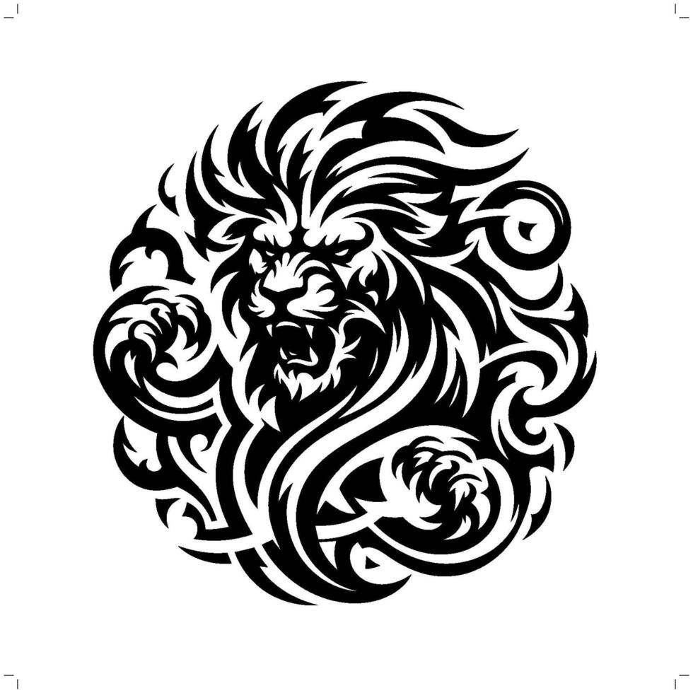 lion, leo in modern tribal tattoo, abstract line art of animals, minimalist contour. vector