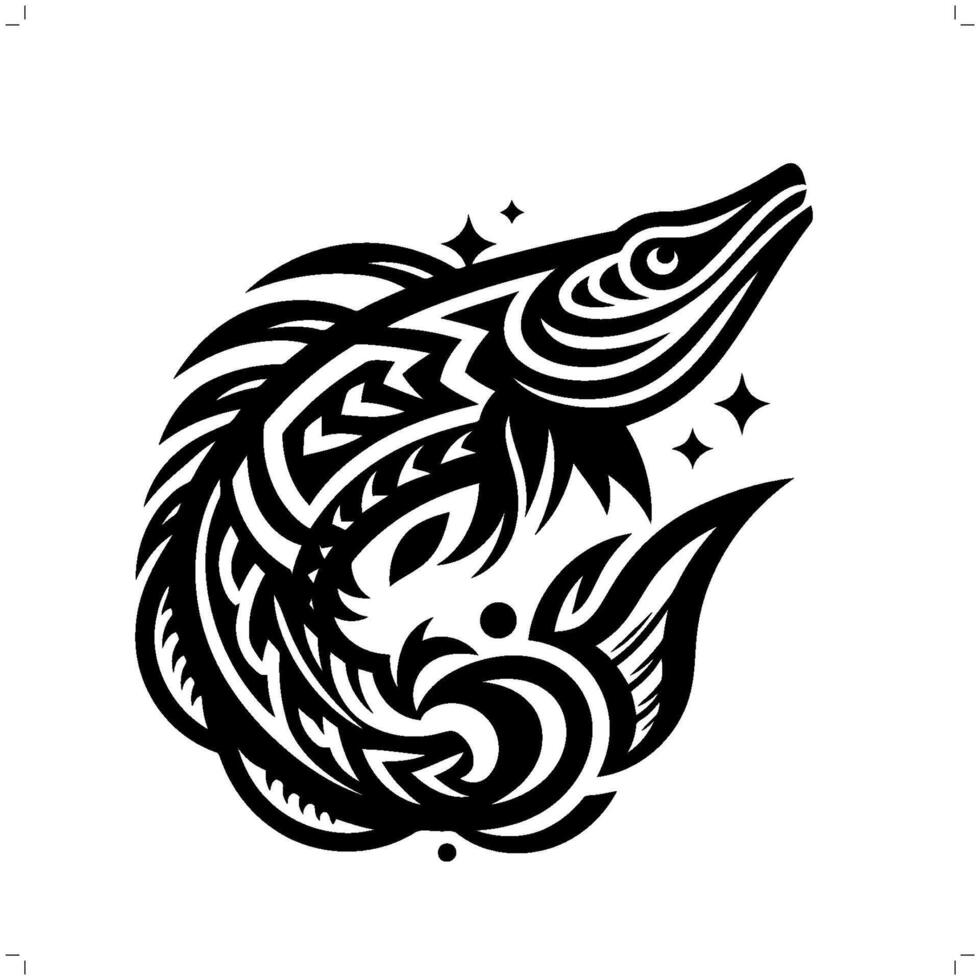 Barracuda fish in modern tribal tattoo, abstract line art of animals, minimalist contour. vector