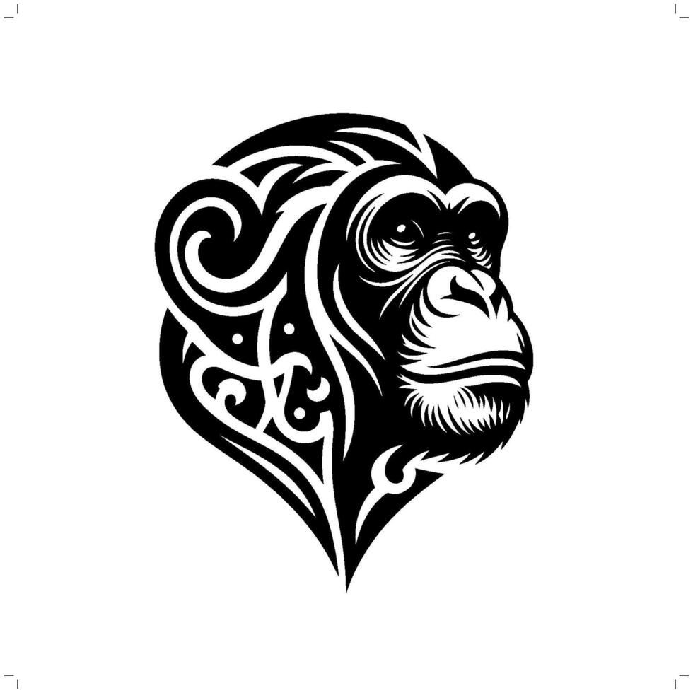 Chimpanzee in modern tribal tattoo, abstract line art of animals, minimalist contour. vector