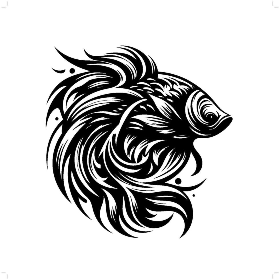Betta Fish in modern tribal tattoo, abstract line art of animals, minimalist contour. vector