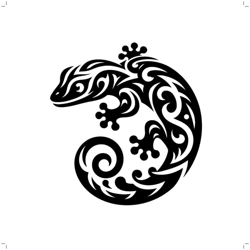 Gecko in modern tribal tattoo, abstract line art of animals, minimalist contour. vector