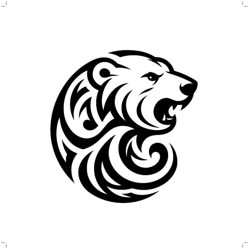 Polar bear in modern tribal tattoo, abstract line art of animals, minimalist contour. vector