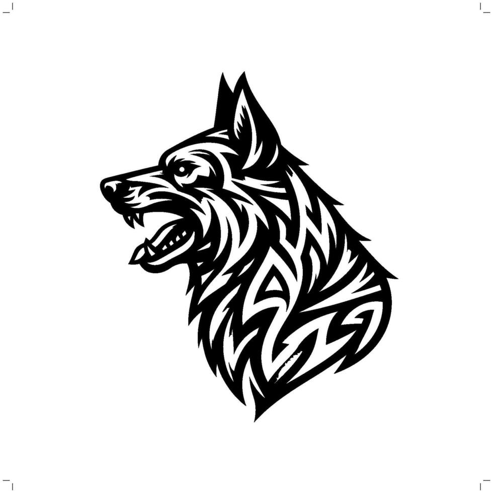 German Shepherd in modern tribal tattoo, abstract line art of animals, minimalist contour. vector