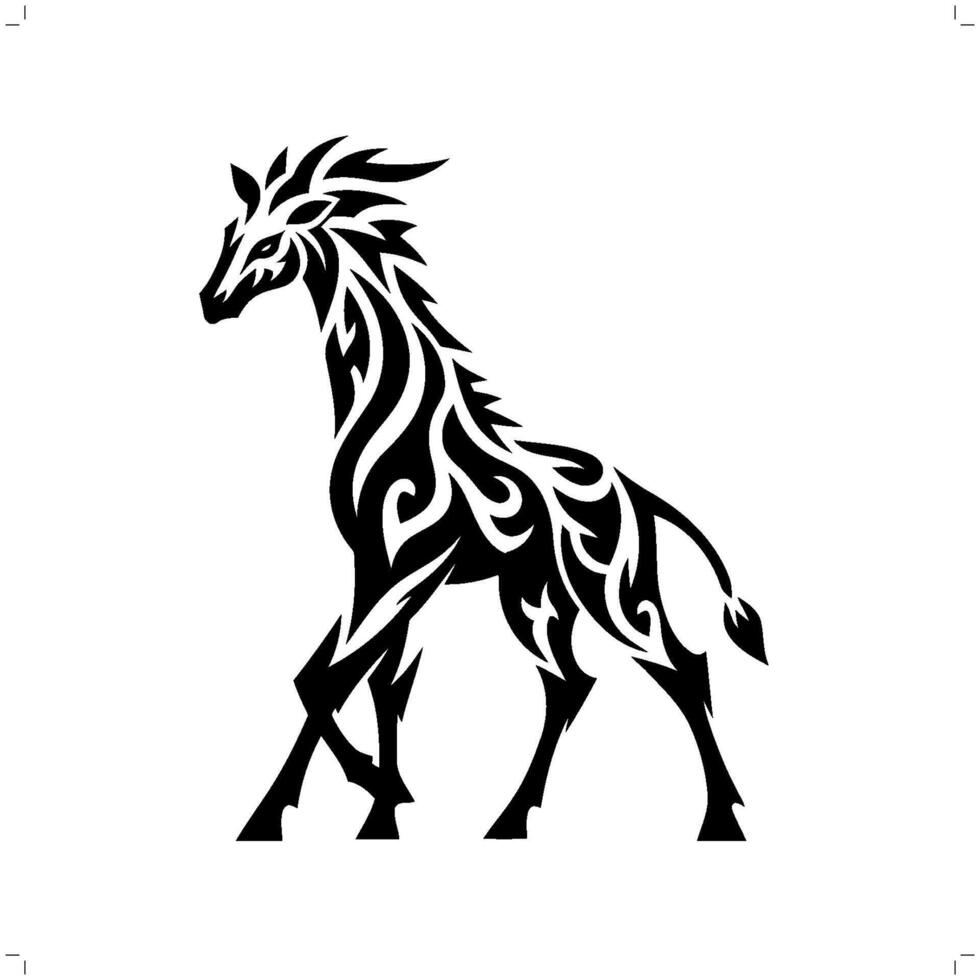 Giraffe in modern tribal tattoo, abstract line art of animals, minimalist contour. vector