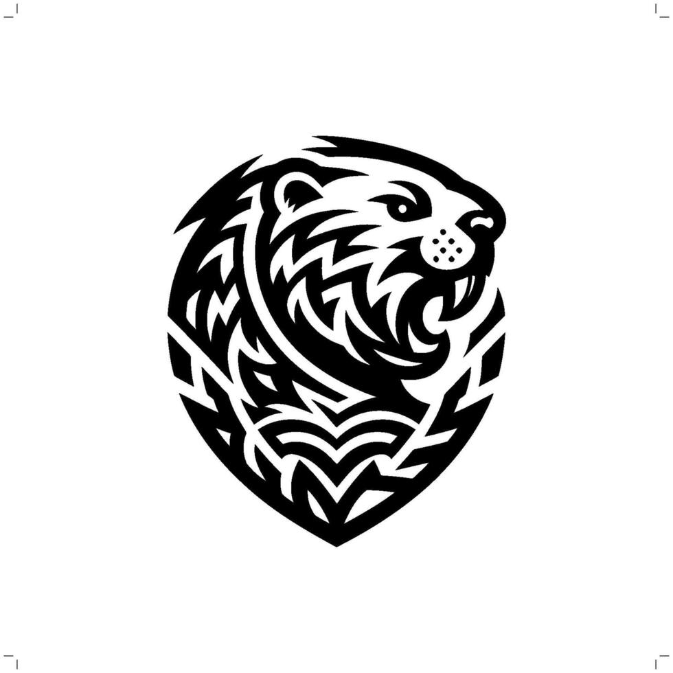 Beaver in modern tribal tattoo, abstract line art of animals, minimalist contour. vector