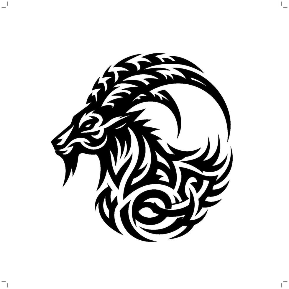 Goat, sheep in modern tribal tattoo, abstract line art of animals, minimalist contour. vector