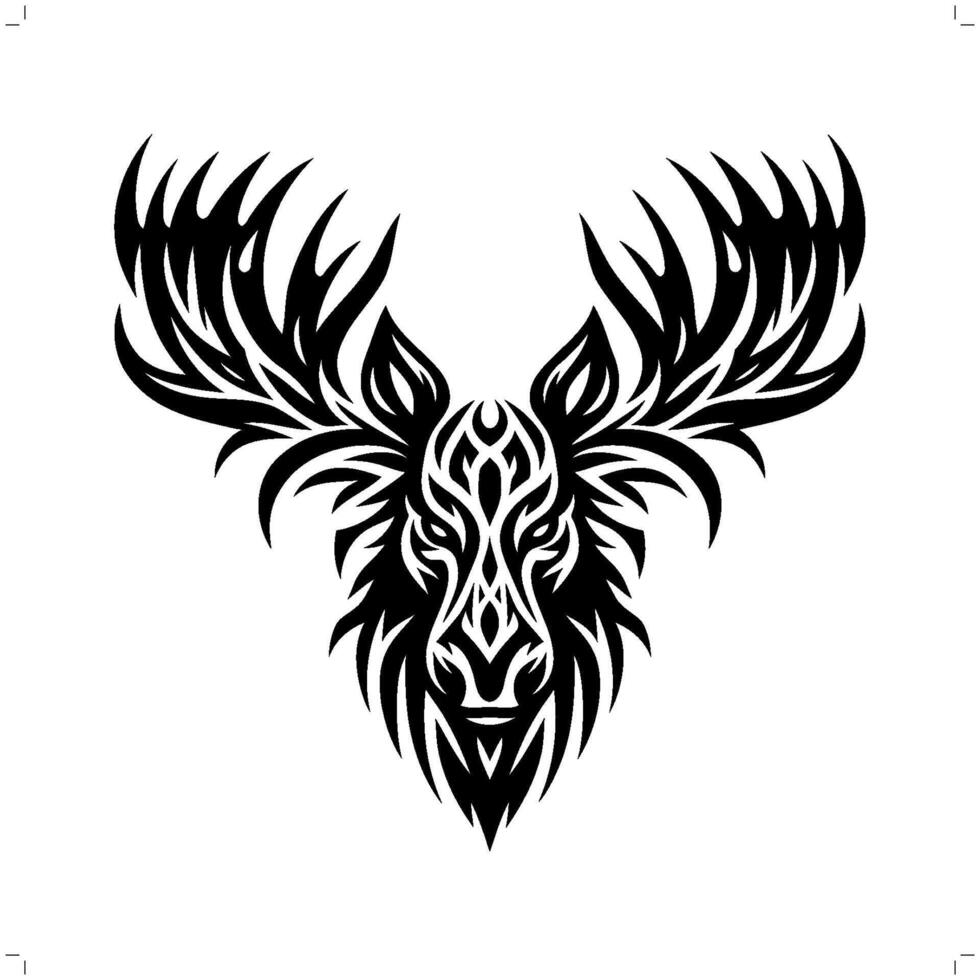 Reindeer, moose in modern tribal tattoo, abstract line art of animals, minimalist contour. vector