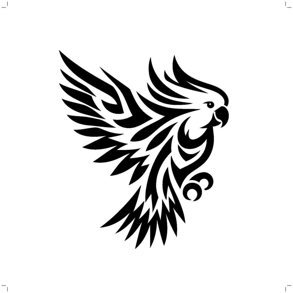 cockatoo, macaw, parrot, in modern tribal tattoo, abstract line art of animals, minimalist contour. vector