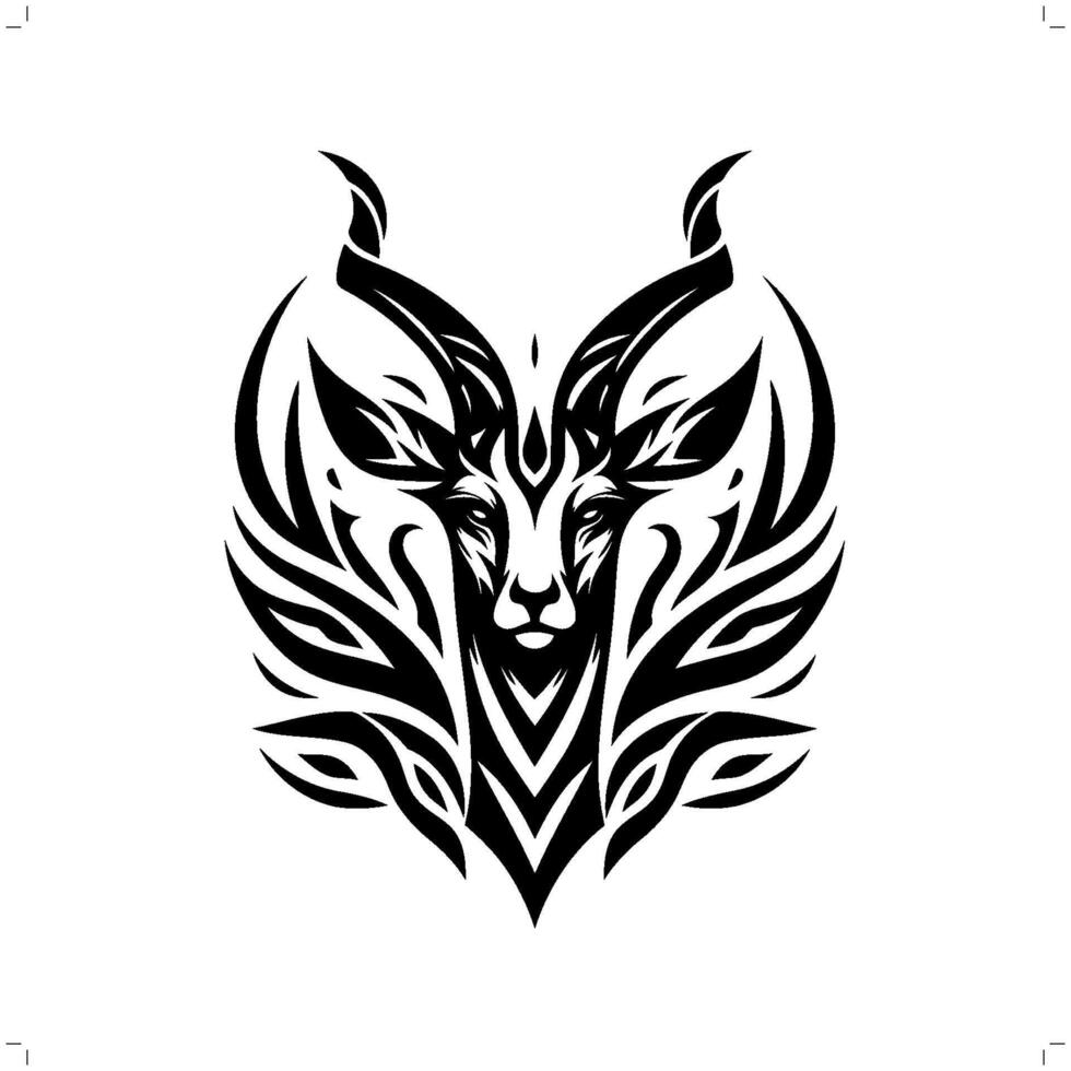 Antelope in modern tribal tattoo, abstract line art of animals, minimalist contour. vector