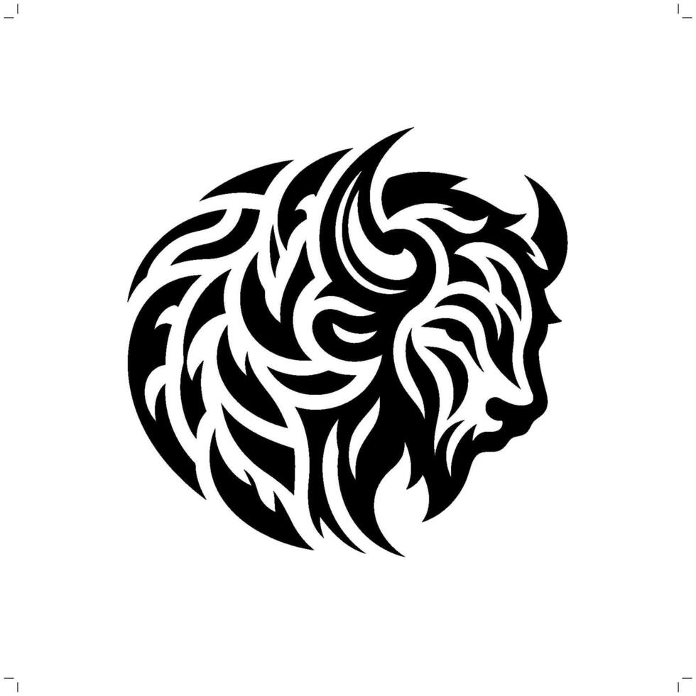 Bison , buffalo in modern tribal tattoo, abstract line art of animals, minimalist contour. vector