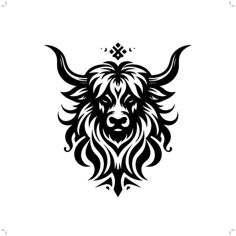 yak in modern tribal tattoo, abstract line art of animals, minimalist contour. vector