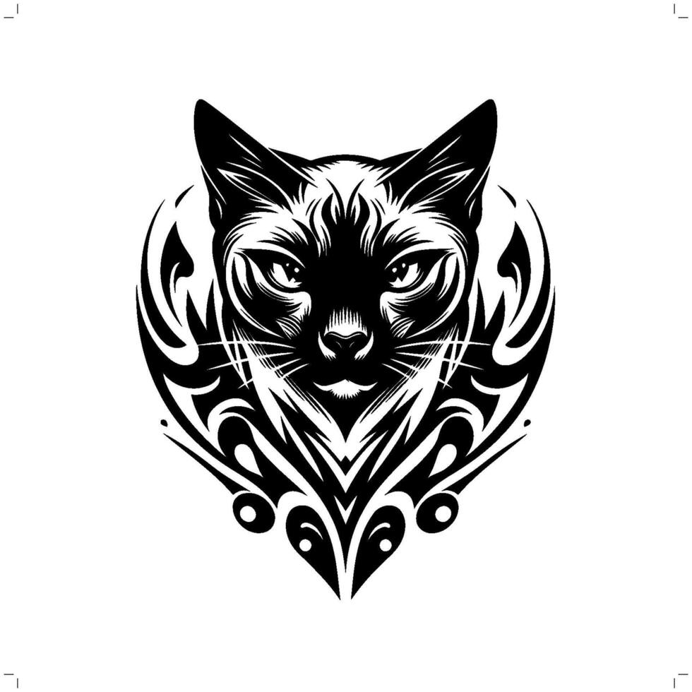 siamese cat in modern tribal tattoo, abstract line art of animals, minimalist contour. vector