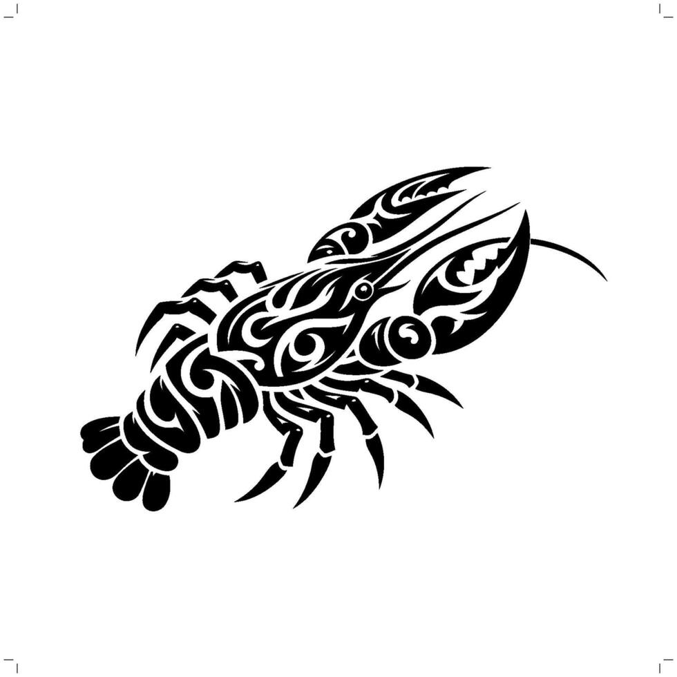 crayfish in modern tribal tattoo, abstract line art of animals, minimalist contour. vector