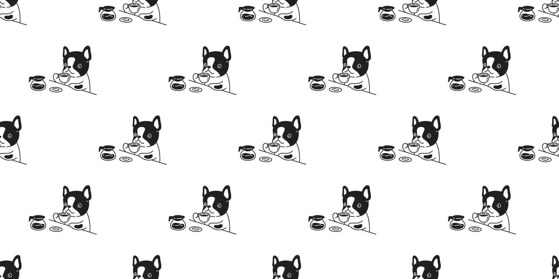 perro sin costura modelo francés buldog café té dibujos animados loseta antecedentes repetir fondo de pantalla bufanda aislado ilustración diseño vector