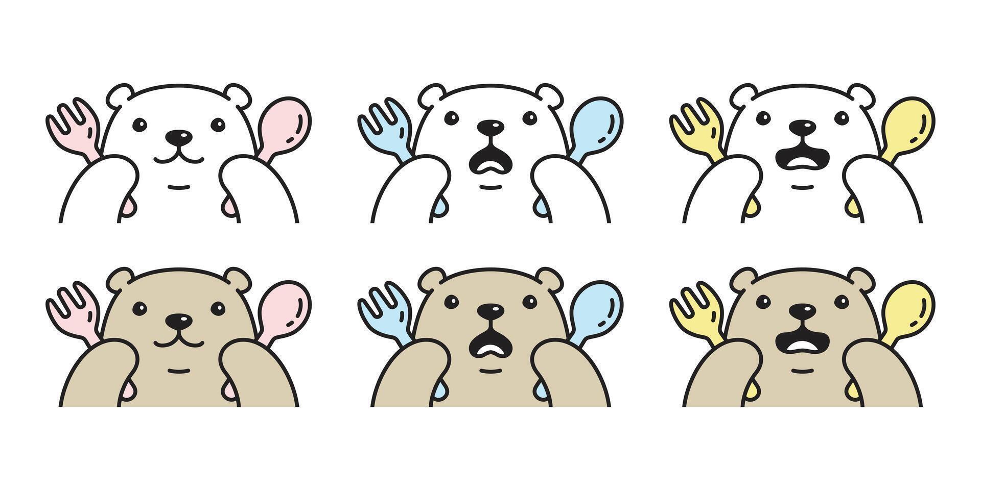 oso polar oso comiendo comida icono logo osito de peluche dibujos animados personaje símbolo garabatear ilustración diseño vector