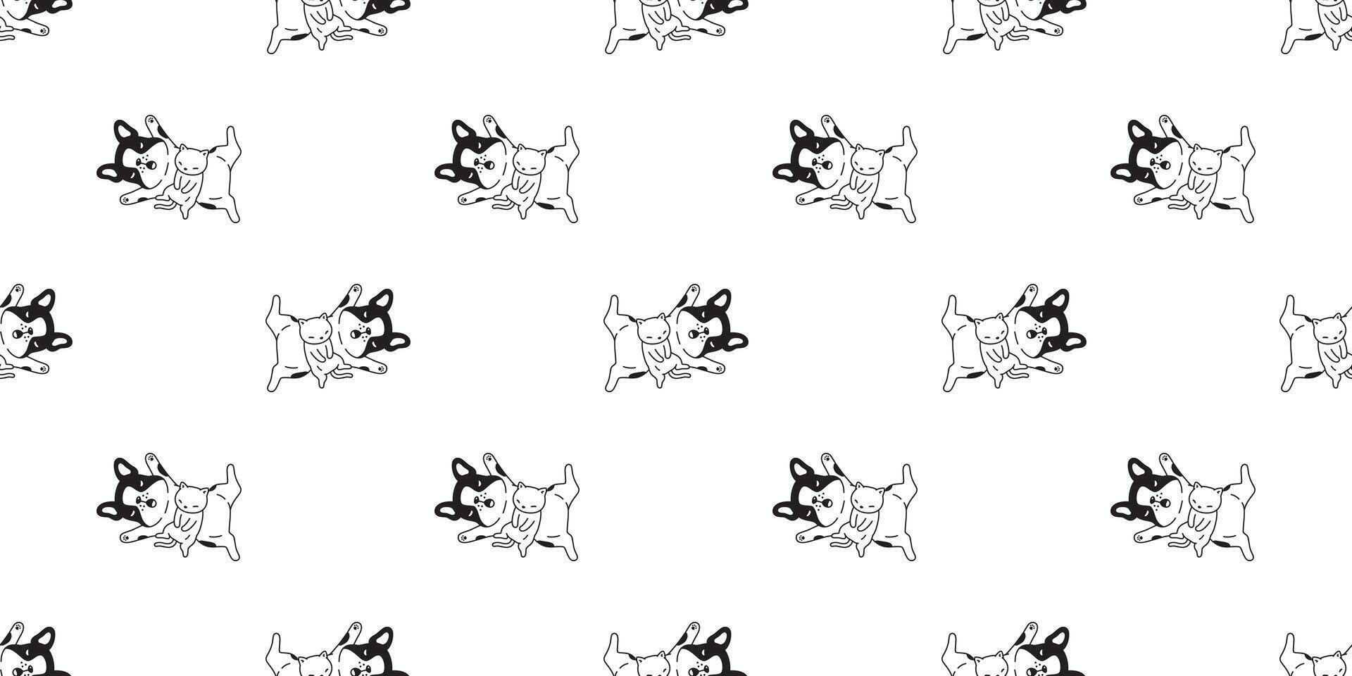 perro gato francés buldog sin costura modelo gatito calicó dormido dibujos animados loseta antecedentes repetir fondo de pantalla bufanda aislado ilustración diseño vector