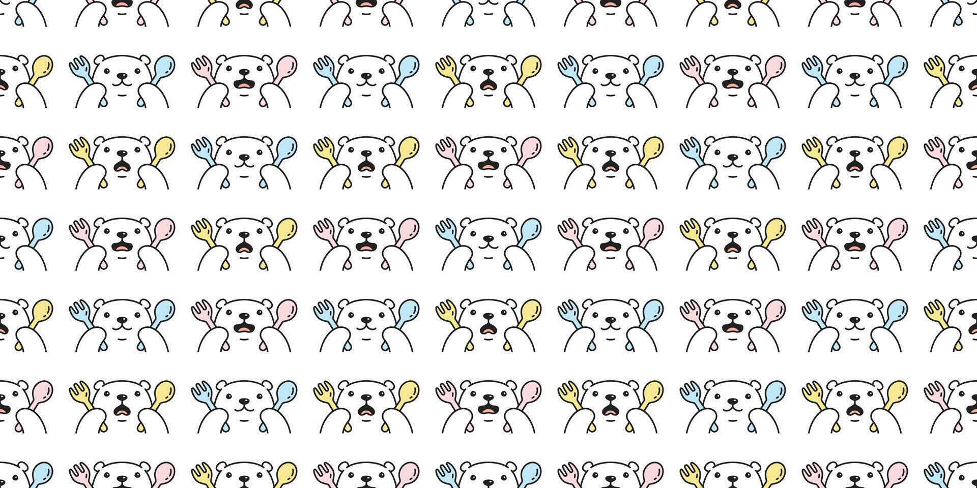 bear seamless pattern polar eatting food repeat wallpaper teddy scarf isolated tile background cartoon illustration doodle design vector