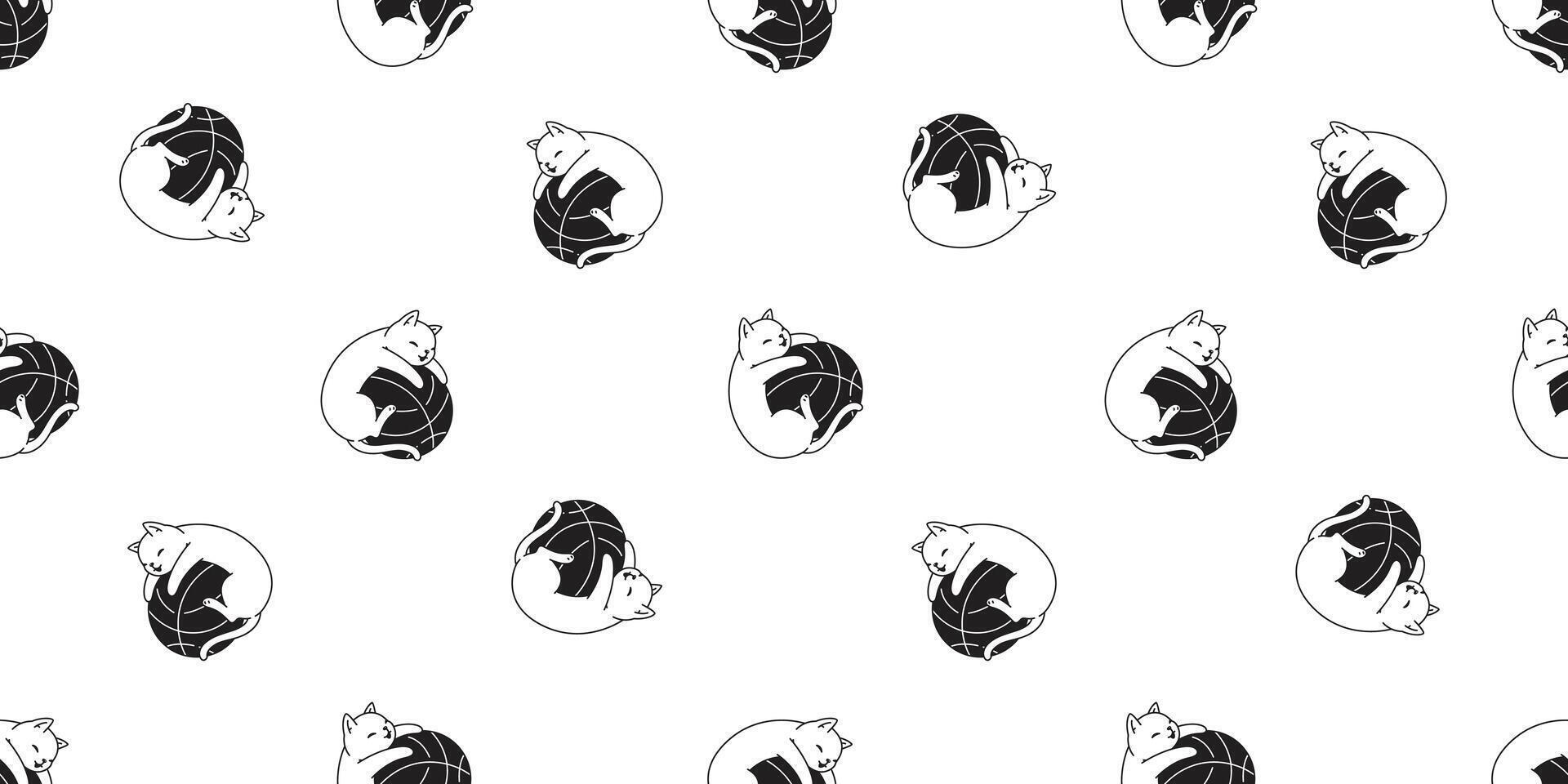 cat seamless pattern basketball kitten calico pet sport scarf isolated repeat background cartoon animal tile wallpaper illustration doodle white design vector