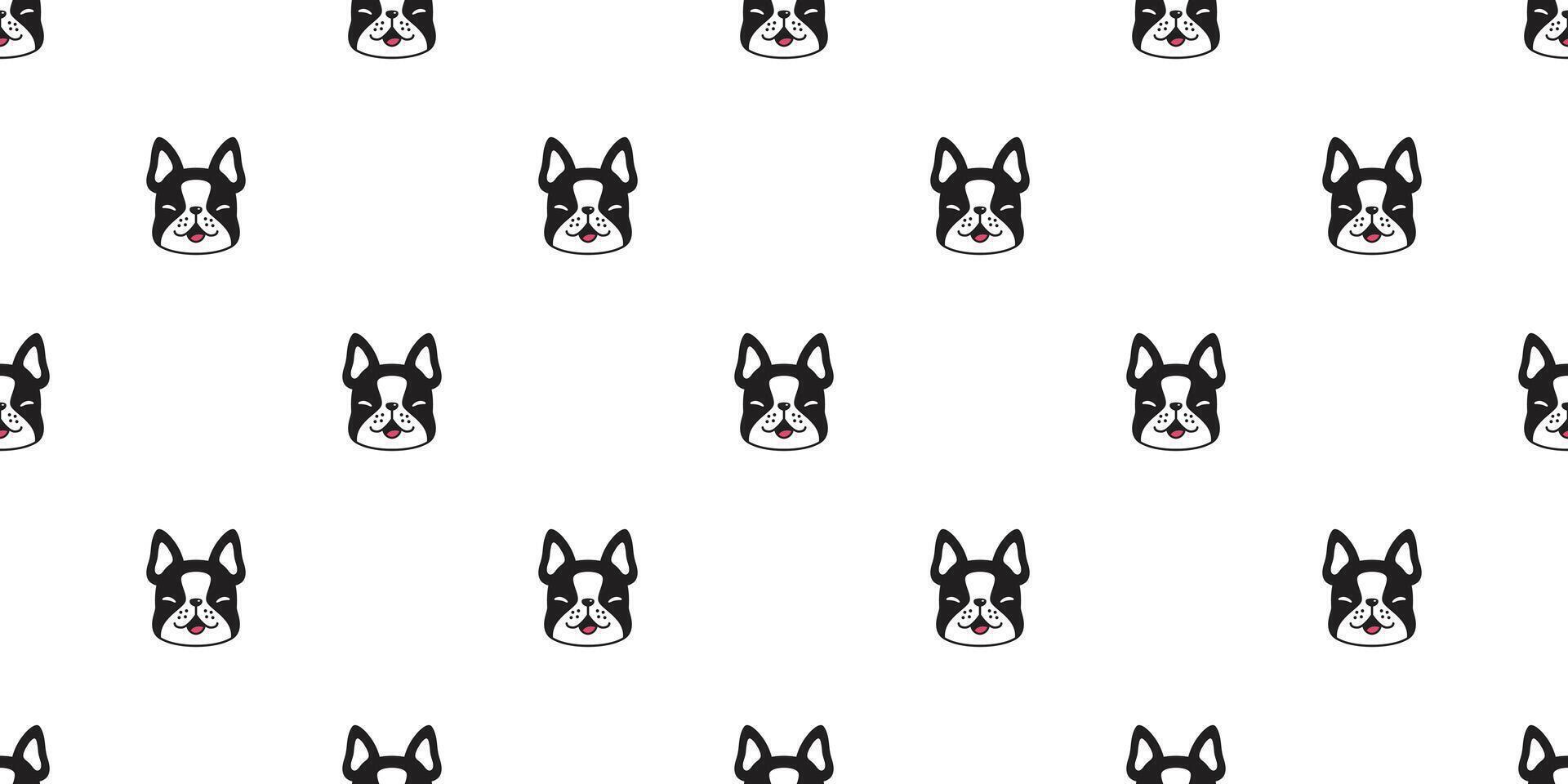 dog seamless pattern french bulldog face head cartoon icon smile repeat wallpaper tile background scarf isolated illustration design vector