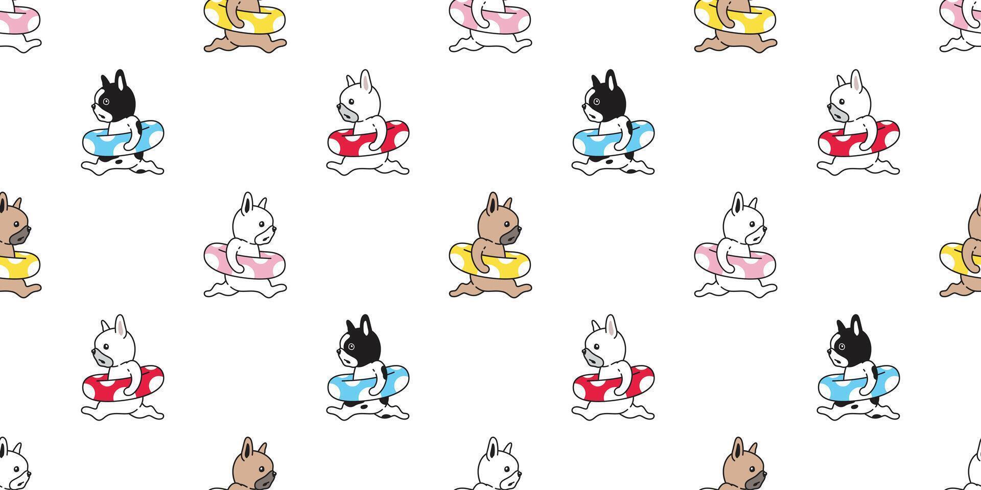 dog seamless pattern french bulldog swimming pool ring cartoon tile background beach ocean repeat wallpaper summer scarf isolated doodle illustration design vector