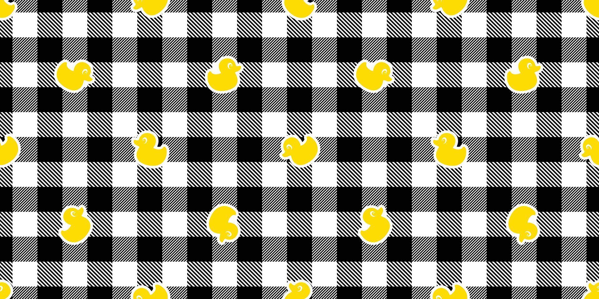 duck seamless pattern rubber duck bird chick checked tartan plaid cartoon repeat wallpaper scarf isolated tile background illustration doodle design vector