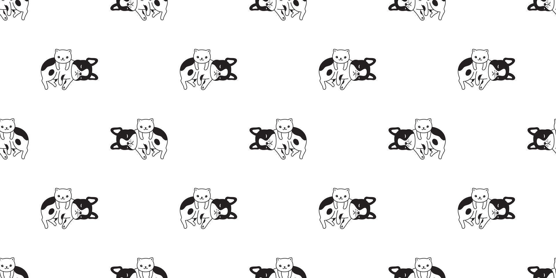 dog cat french bulldog seamless pattern kitten calico sleeping cartoon tile background repeat wallpaper scarf isolated illustration doodle design vector