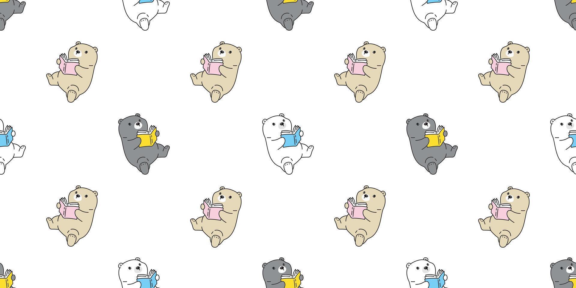 bear seamless pattern polar reading book repeat wallpaper teddy scarf isolated cloud cartoon illustration tile background illustration doodle design vector