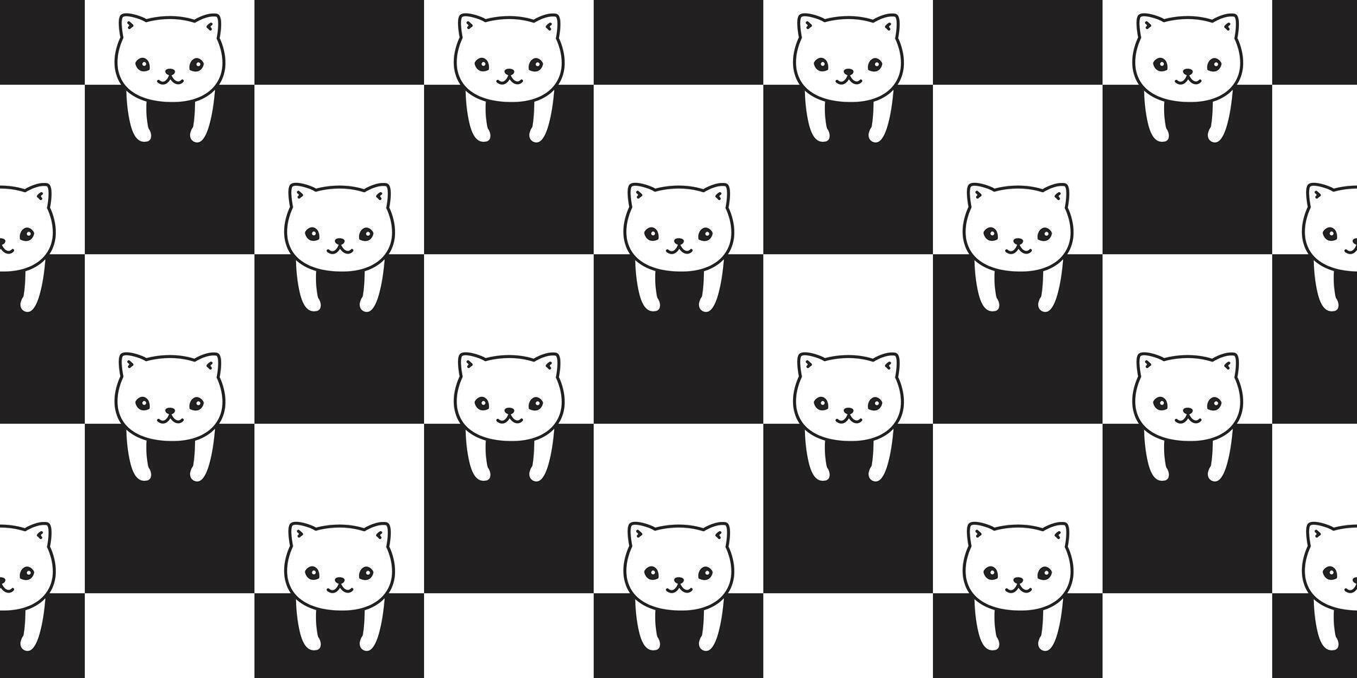 cat seamless pattern checked kitten calico pet cartoon tile background repeat wallpaper animal scarf isolated illustration design vector