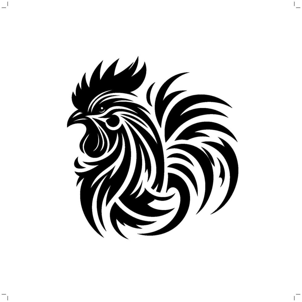 rooster, chicken in modern tribal tattoo, abstract line art of animals, minimalist contour. vector