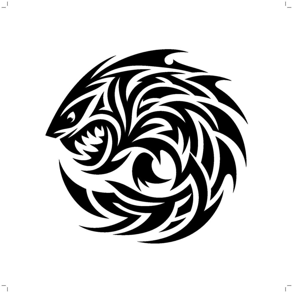 piranha fish in modern tribal tattoo, abstract line art of animals, minimalist contour. vector
