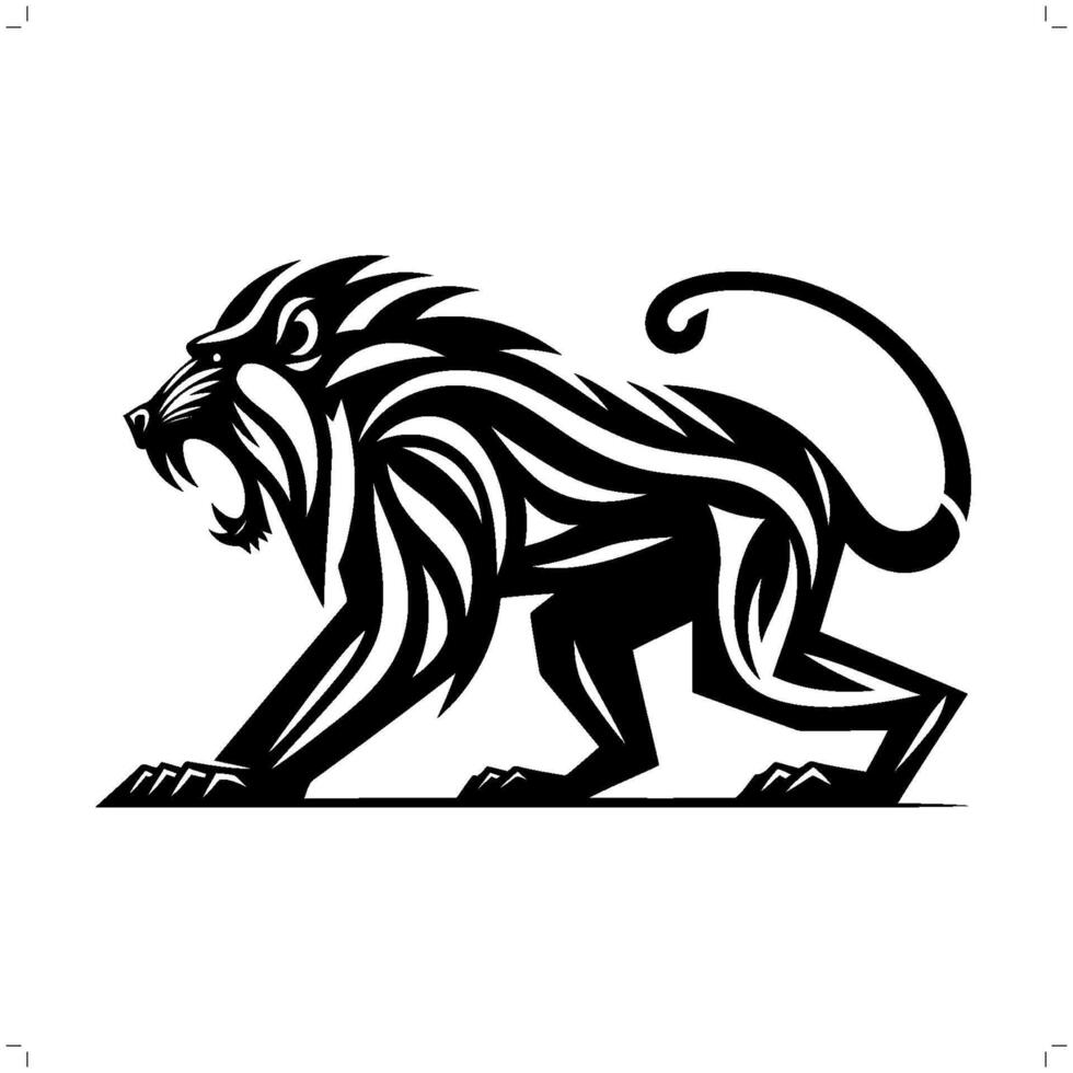 Mandrill , baboon in modern tribal tattoo, abstract line art of animals, minimalist contour. vector