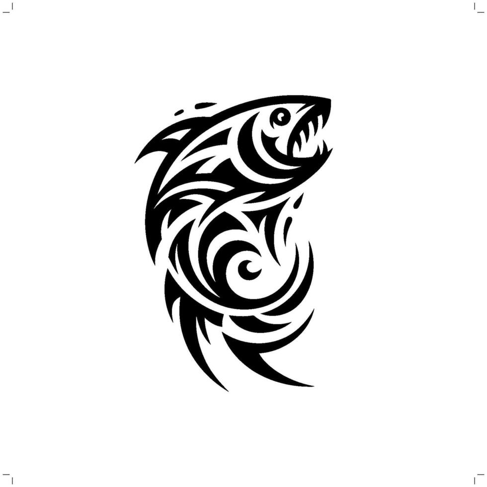 piranha fish in modern tribal tattoo, abstract line art of animals, minimalist contour. vector