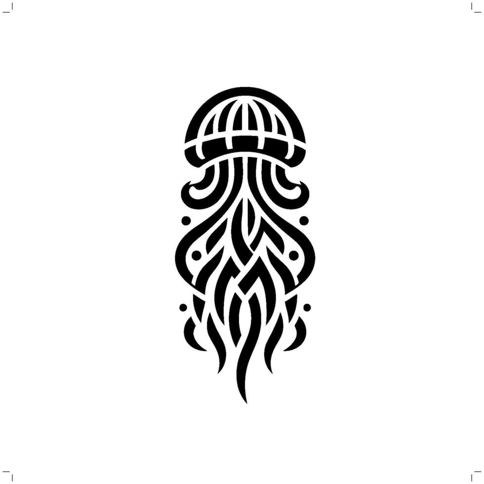 jellyfish in modern tribal tattoo, abstract line art of animals, minimalist contour. vector