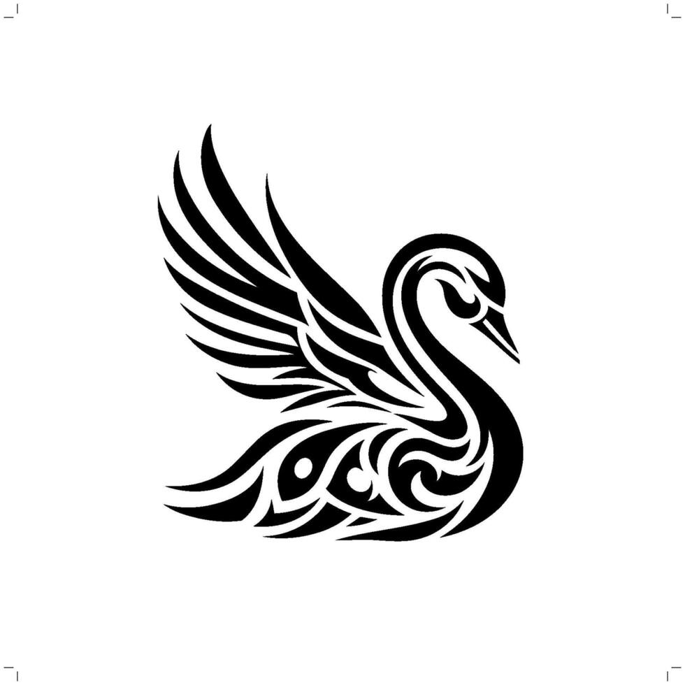 duck, goose, swan in modern tribal tattoo, abstract line art of animals, minimalist contour. vector
