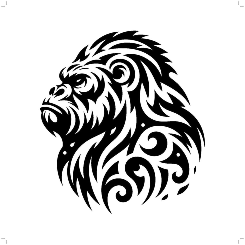 gorilla in modern tribal tattoo, abstract line art of animals, minimalist contour. vector