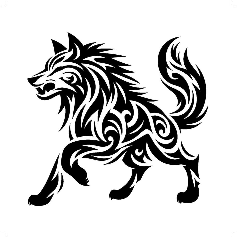 Wolf in modern tribal tattoo, abstract line art of animals, minimalist contour. vector