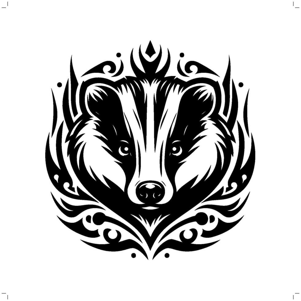 Badger in modern tribal tattoo, abstract line art of animals, minimalist contour. vector