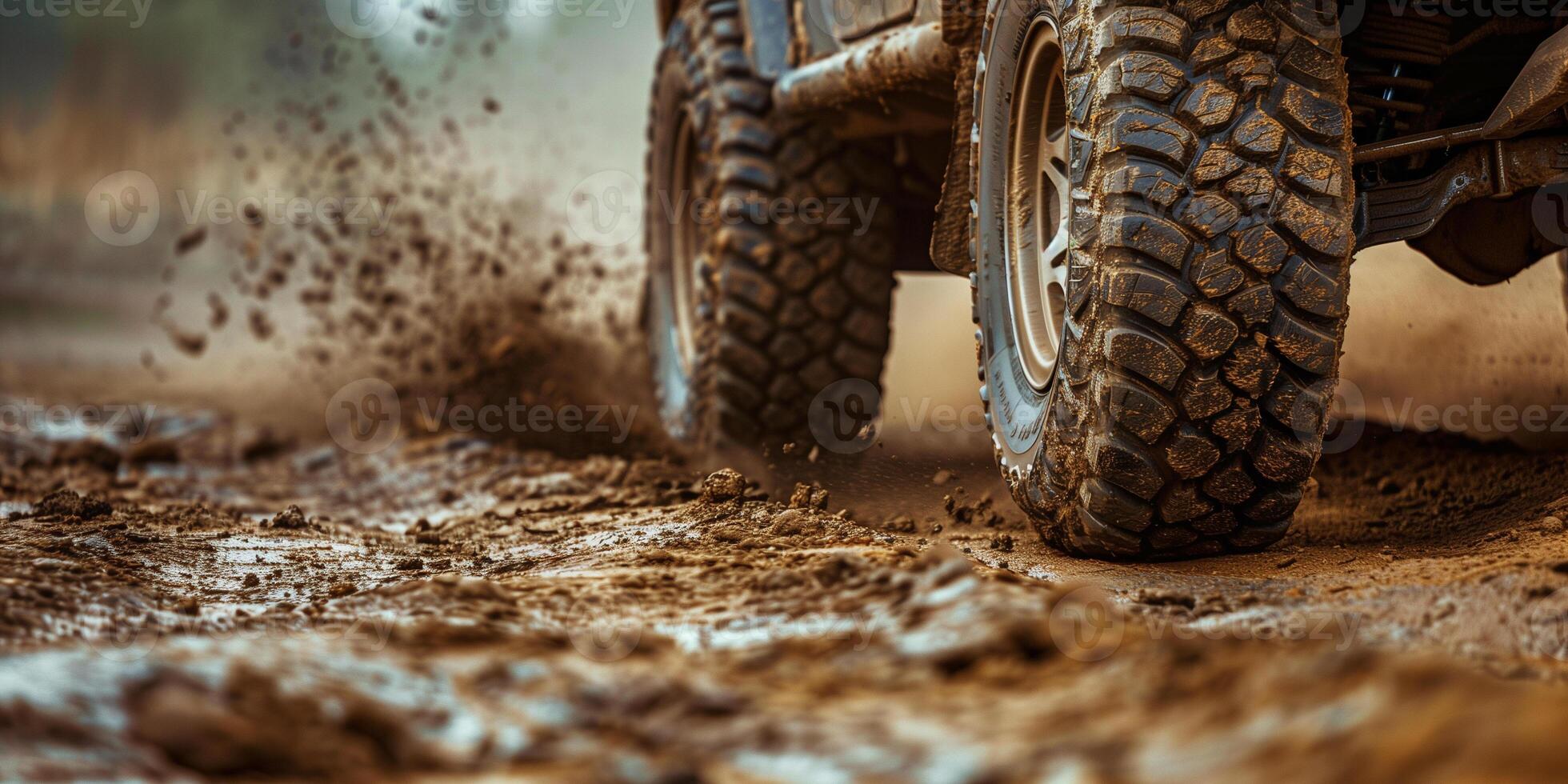 Extreme off-road vehicle driving on muddy roads photo