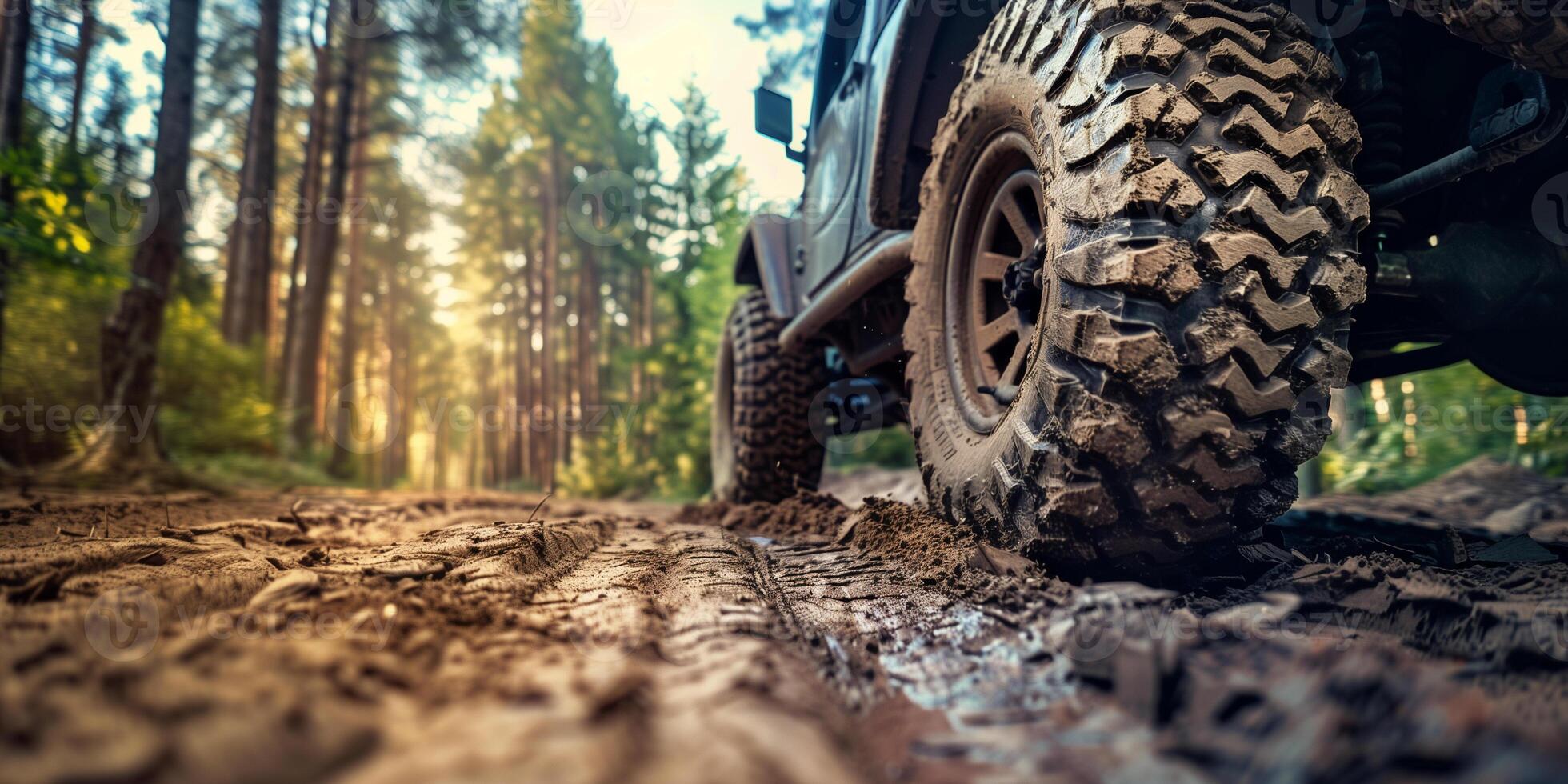 Extreme off-road vehicle driving on muddy roads photo