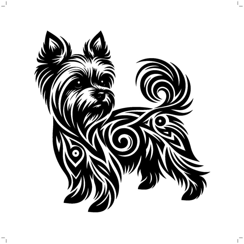 Yorkshire Terrier dog in modern tribal tattoo, abstract line art of animals, minimalist contour. vector