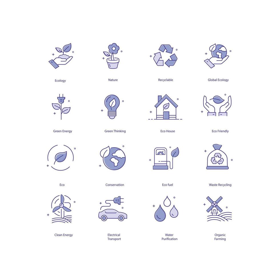 Ecology Icons Exploring the interconnected relationships between organisms and their environments, emphasizing the importance of biodiversity and environmental sustainability. vector