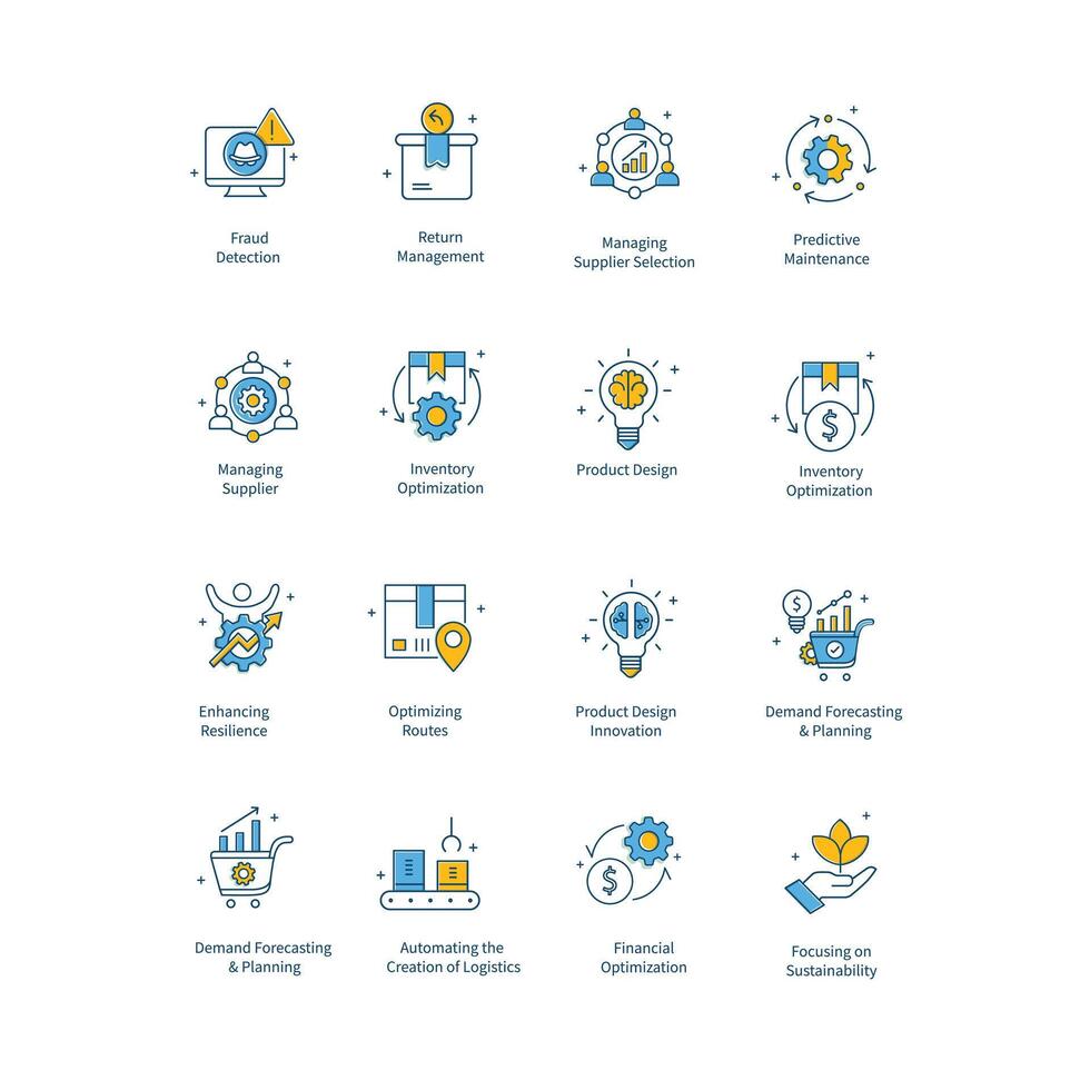 Supply Chain, AI Driven Supply Chain Icon Set vector