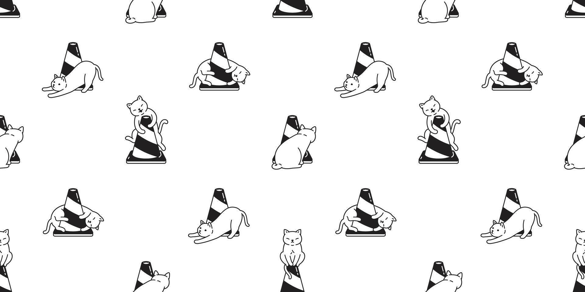 cat seamless pattern kitten calico traffic cone breed pet scarf isolated cartoon animal tile wallpaper repeat background illustration doodle design vector