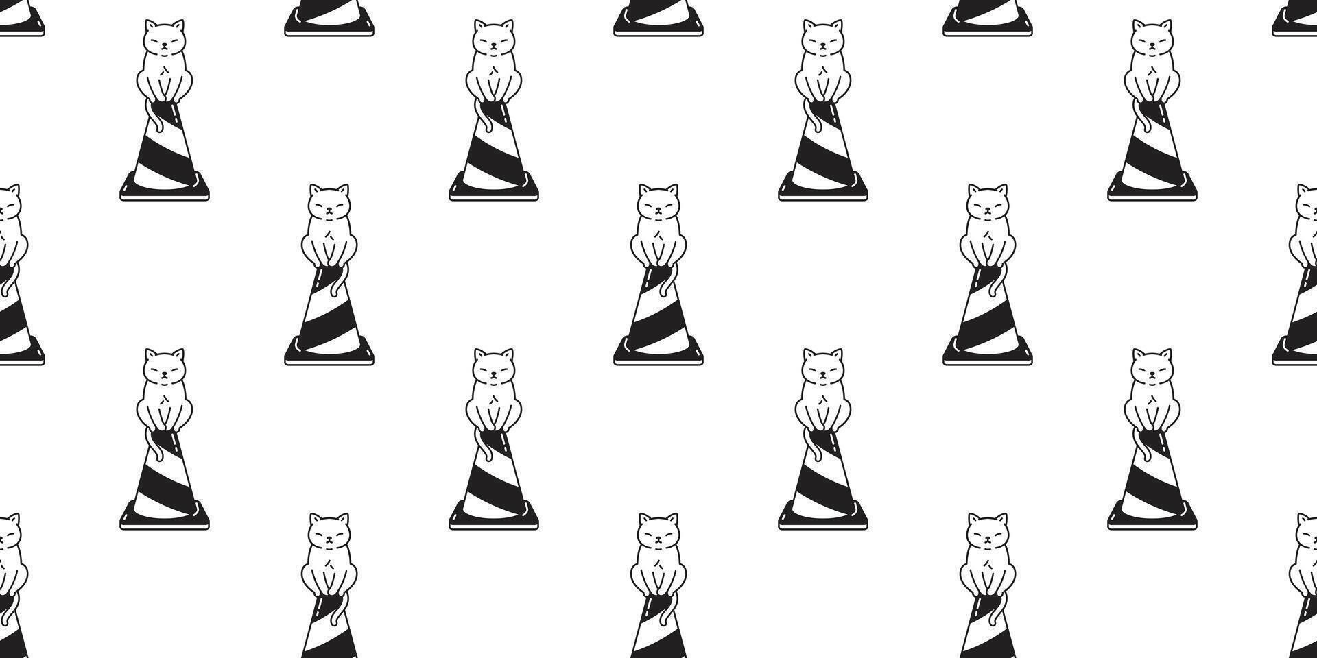 cat seamless pattern kitten calico traffic cone breed pet scarf isolated cartoon animal repeat background tile wallpaper illustration doodle design vector