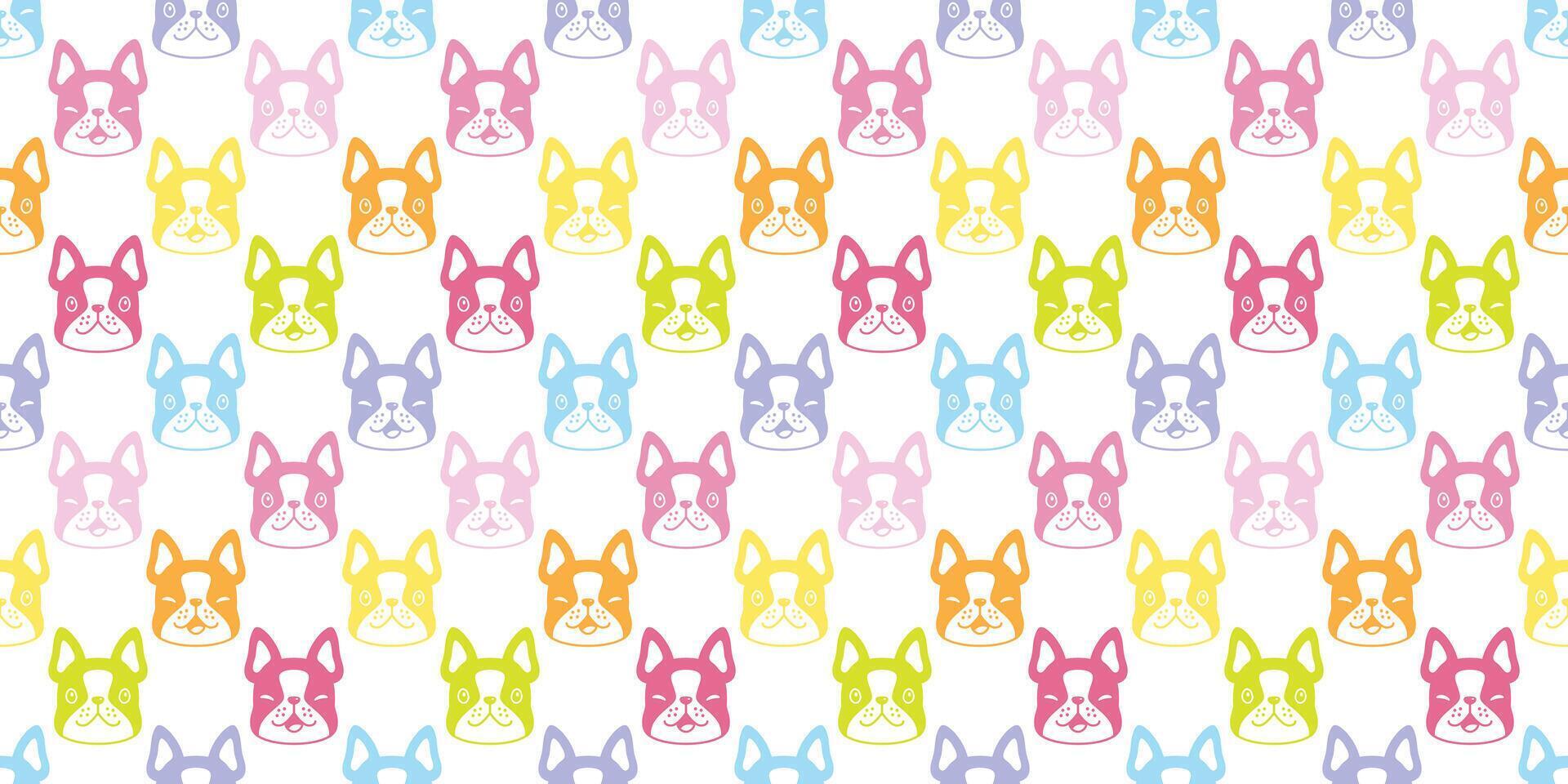 dog seamless pattern french bulldog face head cartoon icon smile repeat wallpaper tile background scarf isolated illustration color design vector