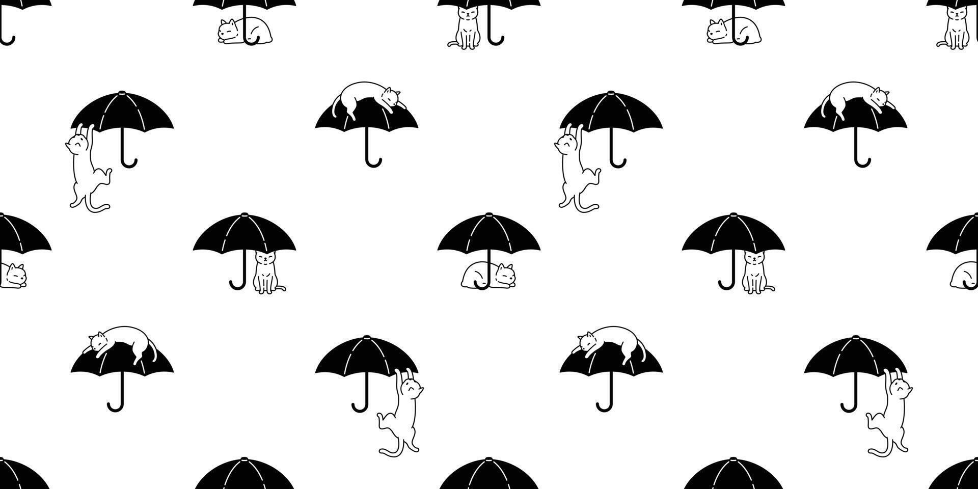 cat seamless pattern kitten umbrella calico pet scarf isolated repeat background cartoon animal tile wallpaper illustration doodle design vector